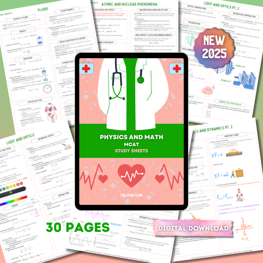 MCAT Physics and Math Study Guide | 30 Pages | Study Cheat Sheets | Pre-Med | Digital Download