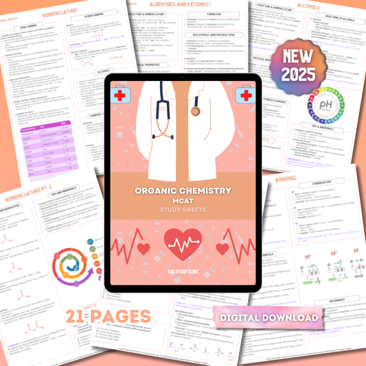 MCAT Organic Chemistry Study Guide | 21 Pages | Study Cheat Sheets | Pre-Med | Digital Download