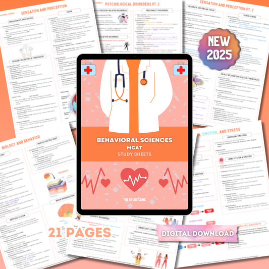 MCAT Behavioral Sciences Study Guide | 30 Pages | Study Cheat Sheets | Pre-Med | Digital Download